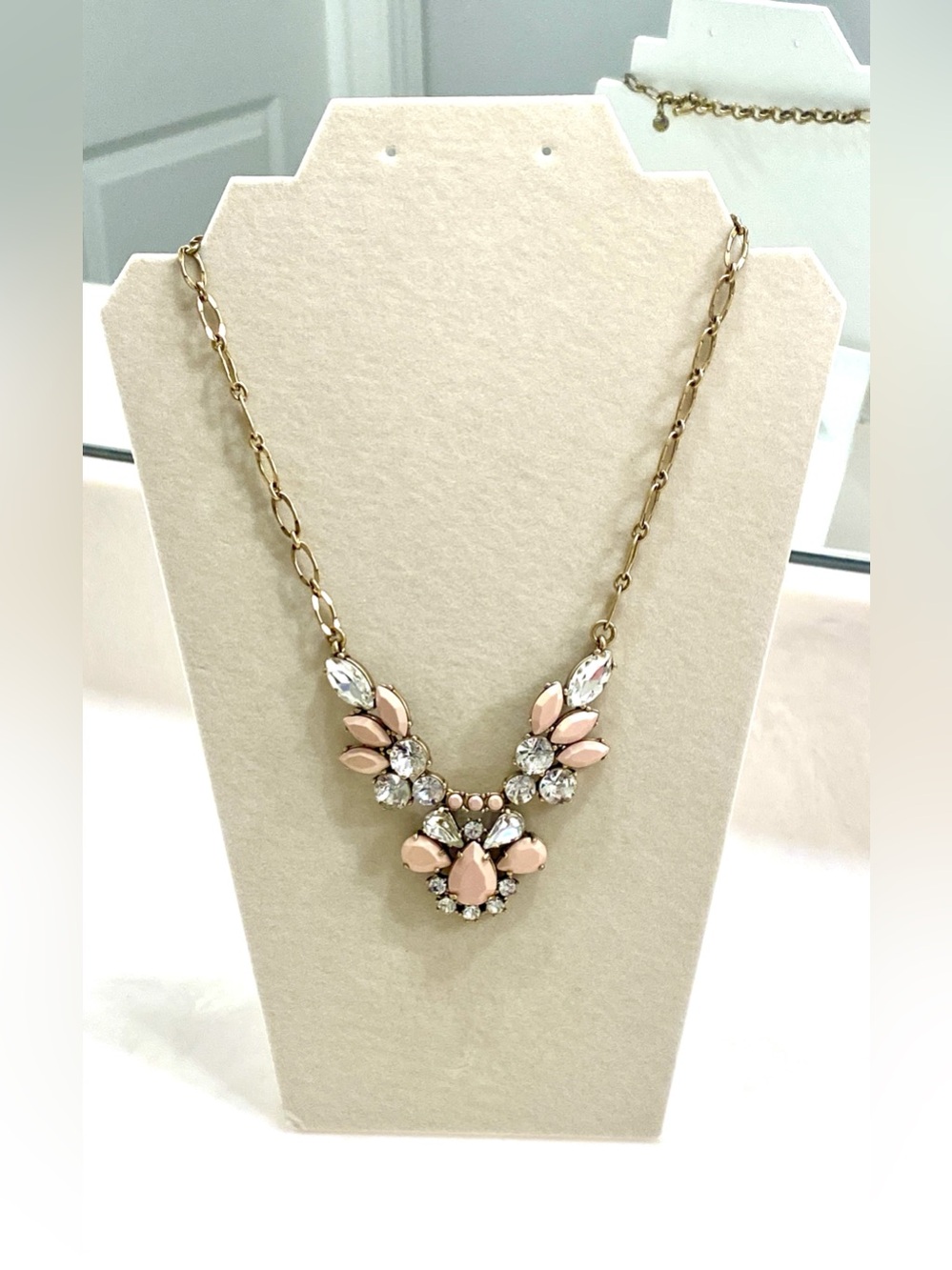 J. Crew Gold-Tone Necklace with Blush Pink and Clear Stones